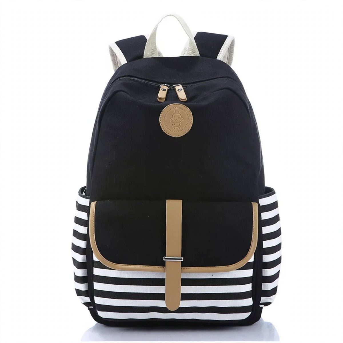 Blue Canvas Girls School Backpack with Stripes