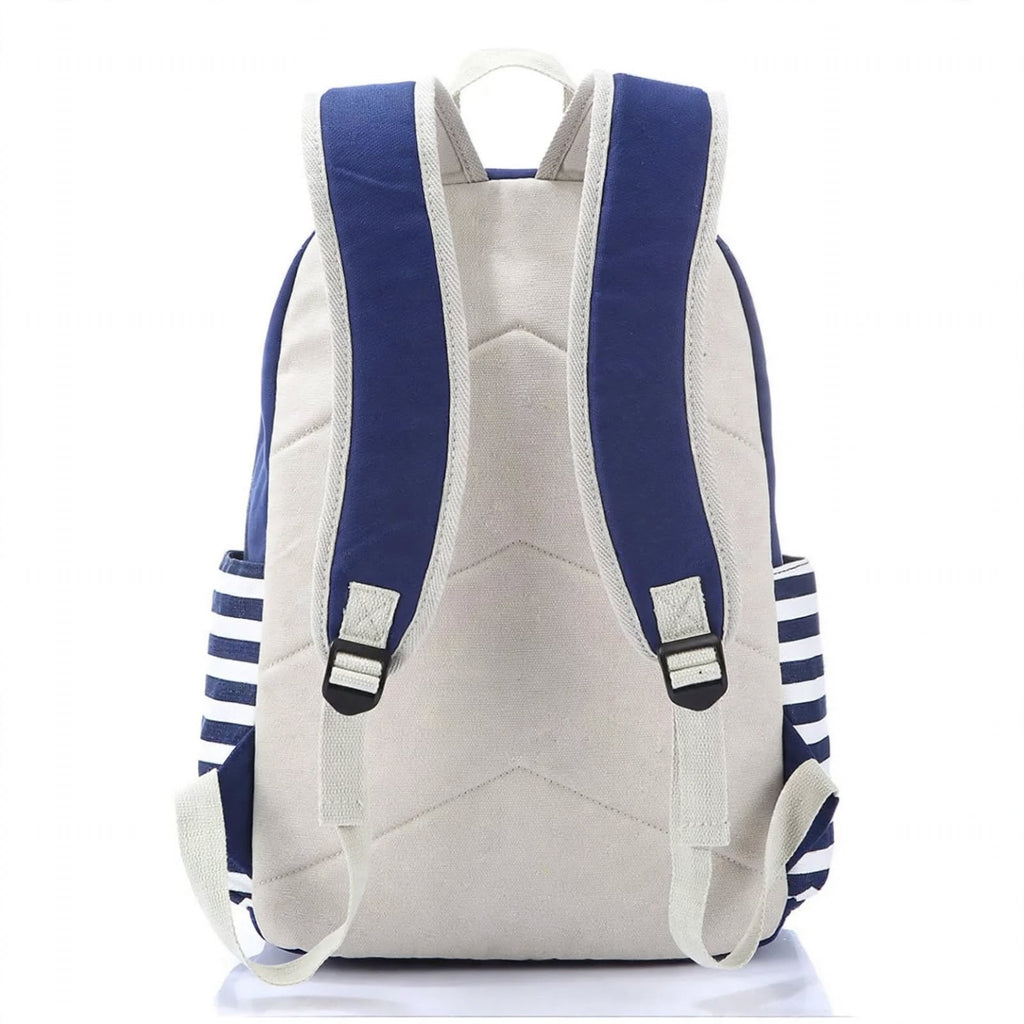 Blue Canvas Girls School Backpack with Stripes