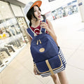 Blue Canvas Girls School Backpack with Stripes