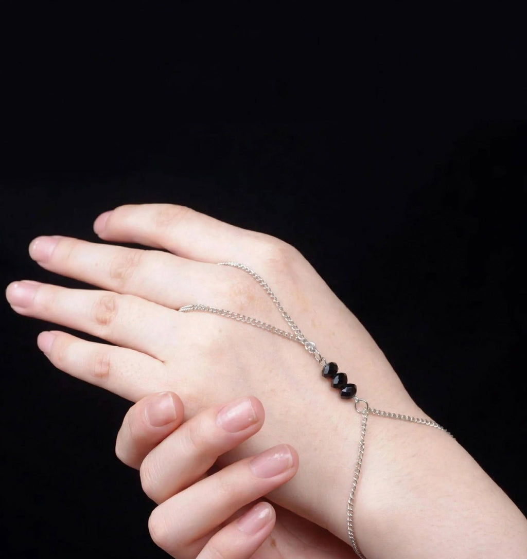 Women's Black Crystal Chain Bracelet Adjustable Silve