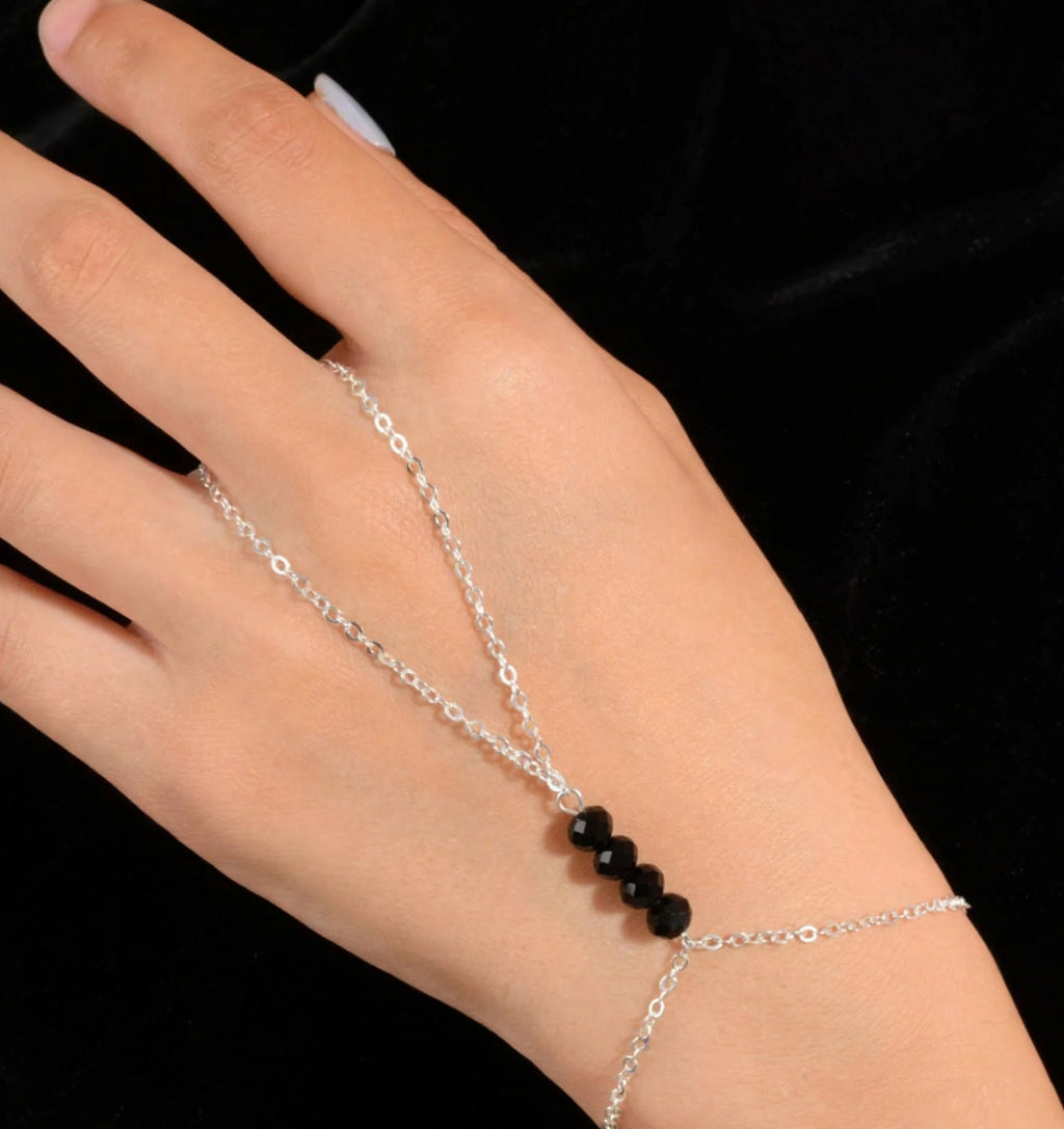 Women's Black Crystal Chain Bracelet Adjustable Silve