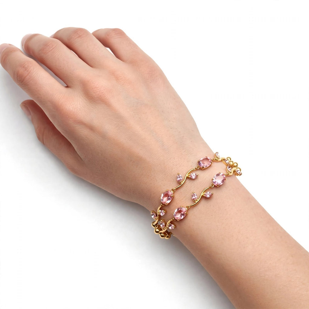Golden Base Pink Trending Tulip Bracelet - 2 Pcs Set