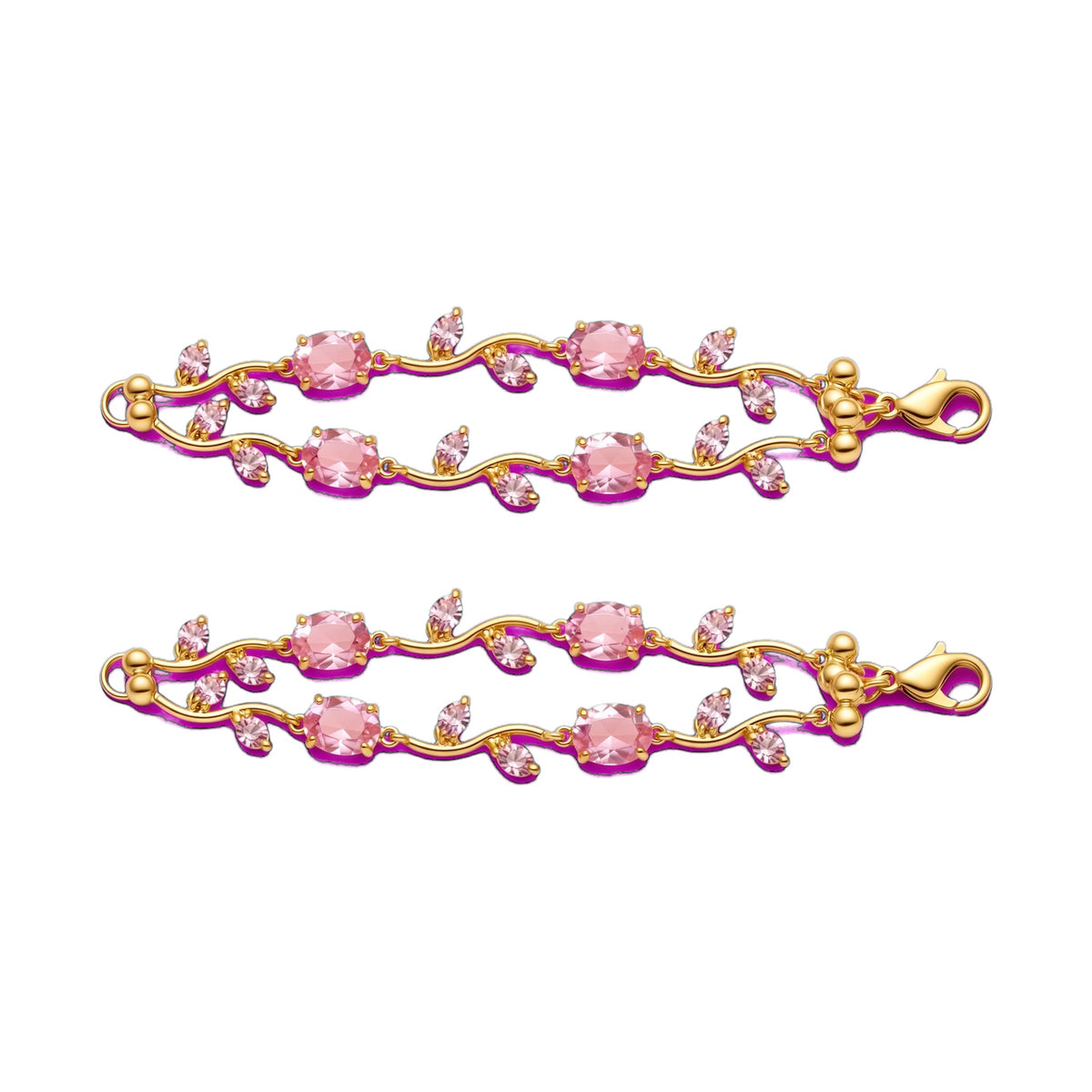 Golden Base Pink Trending Tulip Bracelet - 2 Pcs Set