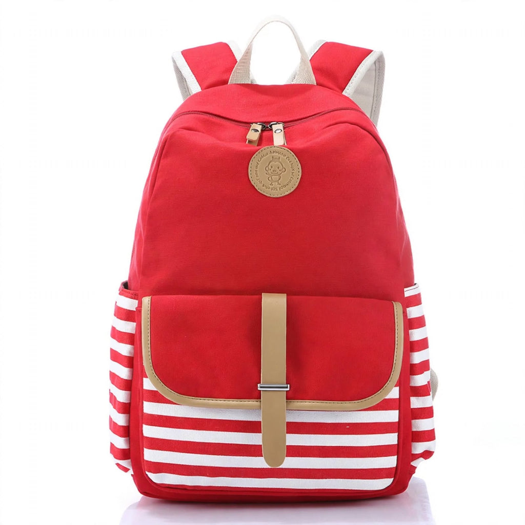Blue Canvas Girls School Backpack with Stripes
